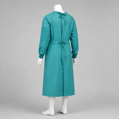 Teal OT gown showing neck and waist ties
