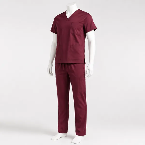 Maroon medical scrubs on a mannequin